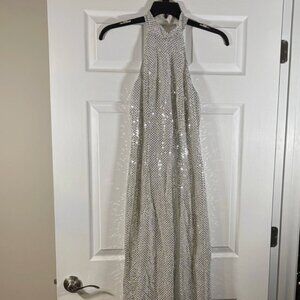 Vintage 90's Silver Sequin Maxi Dress size 11/12